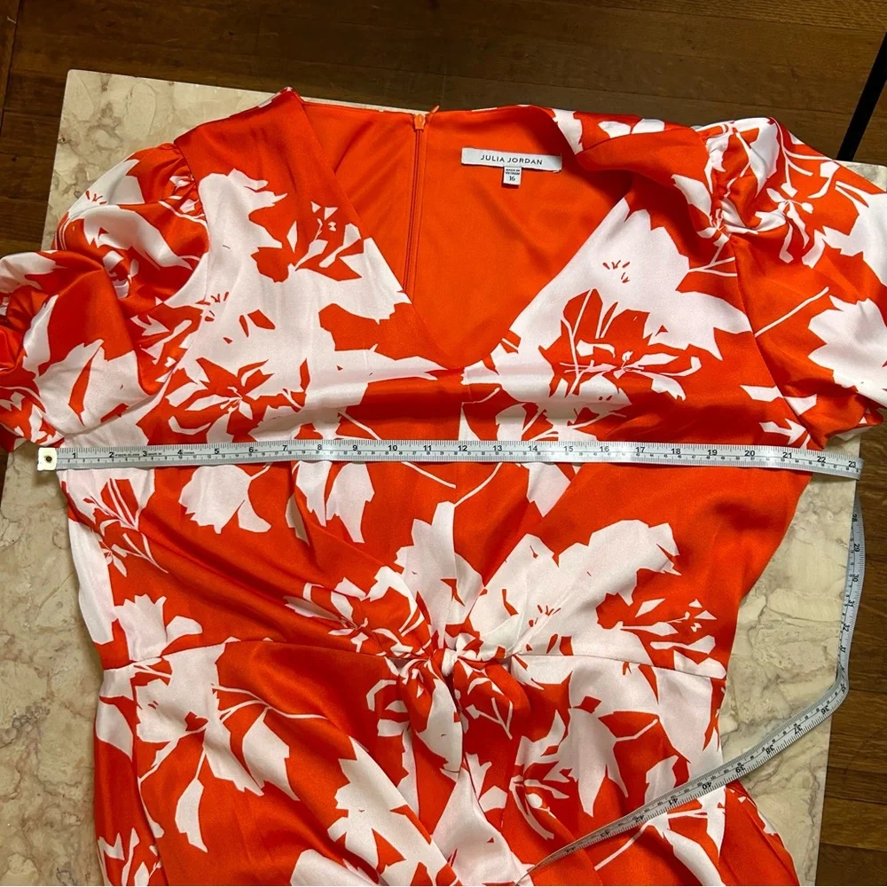 NWT Julia Jordan Women’s Size 16 Floral Midi Dress Tie Front Balloon Sleeve
